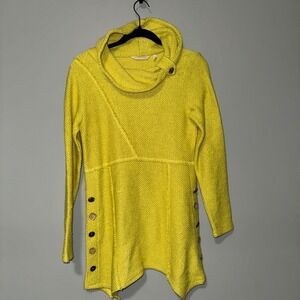Soft Surroundings Cowl Neck Asymmetrical Button Detail Sweater Tunic Yellow XS
